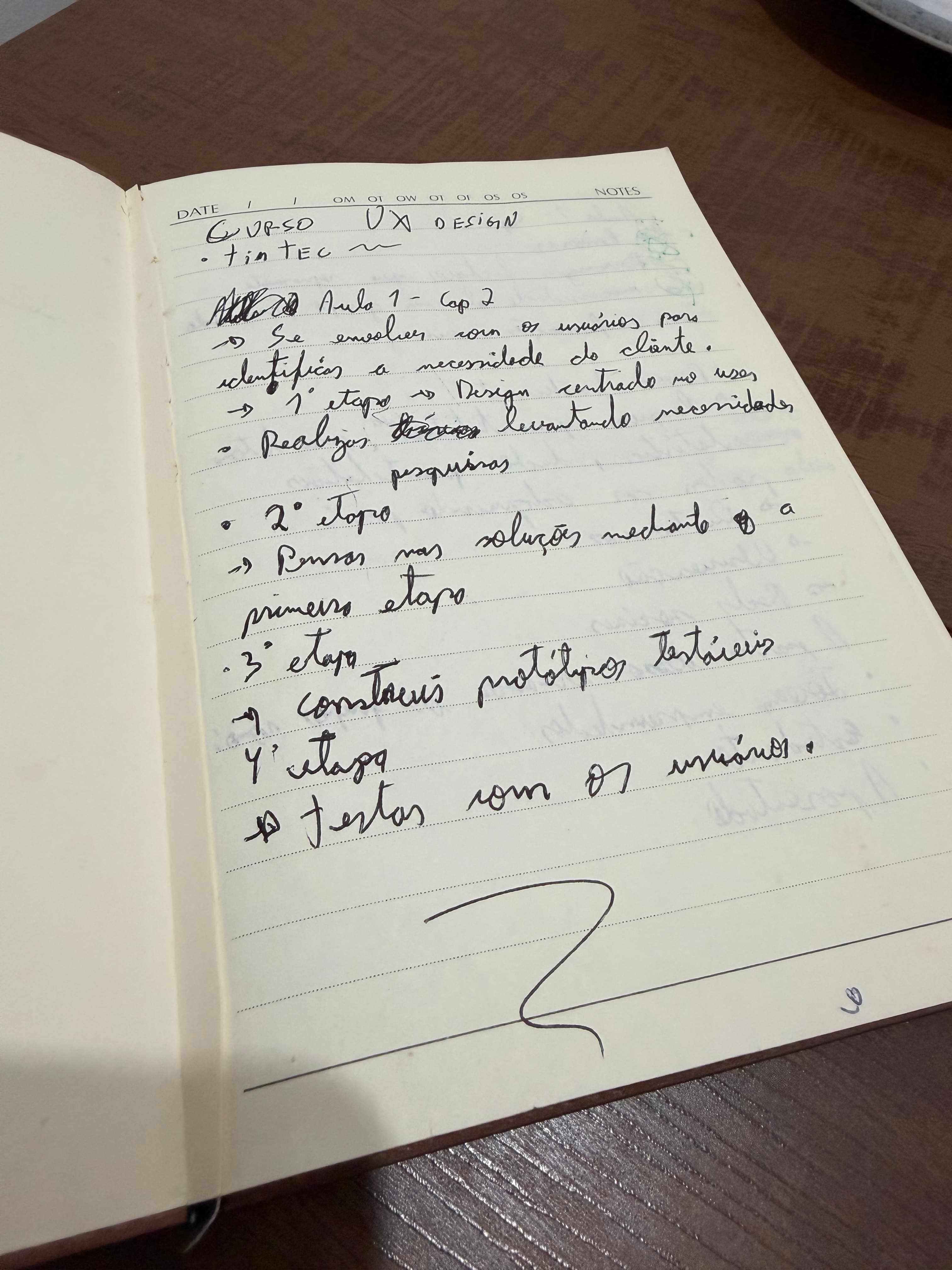 Arthur’s handwritten notes from an early UX design course