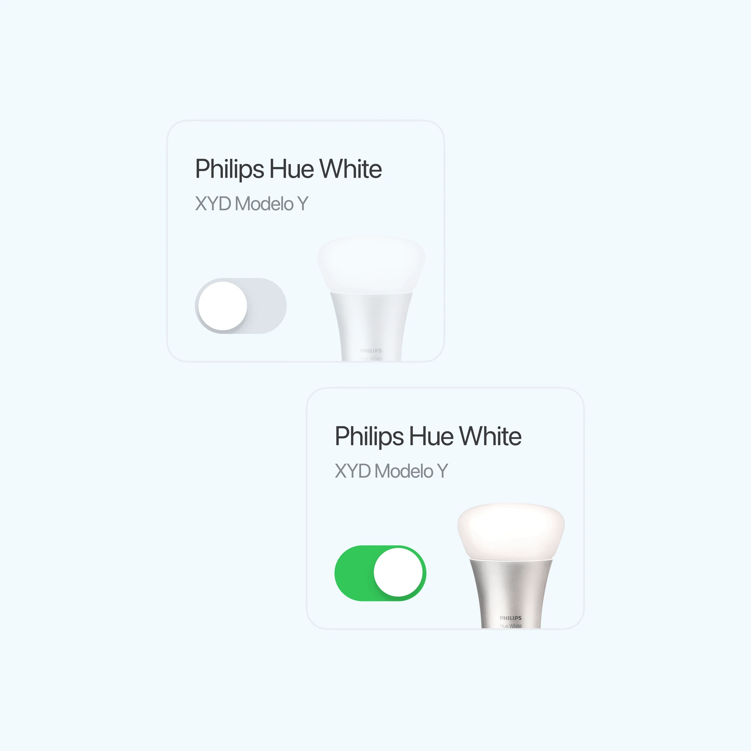 Philips Hue lighting cards in off and on states
